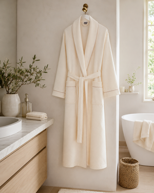 The Waffle Piqué Bathrobe - Cream