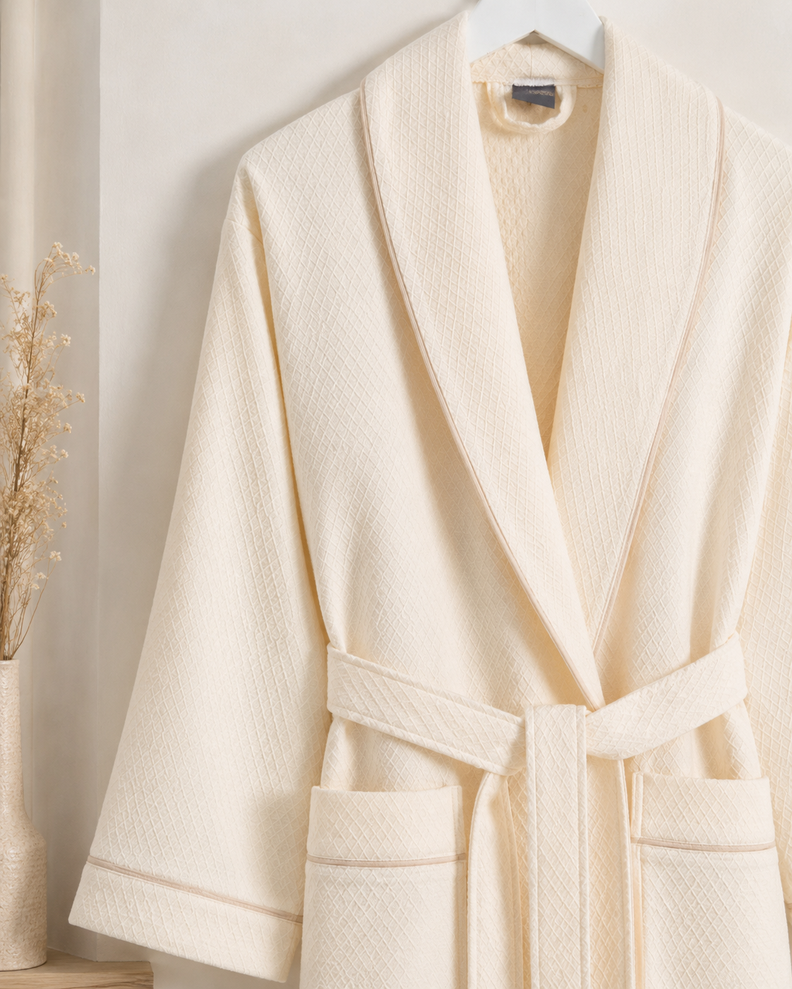 The Waffle Piqué Bathrobe - Cream