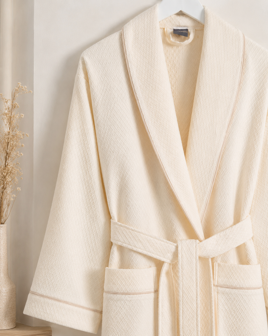 The Waffle Piqué Bathrobe - Cream